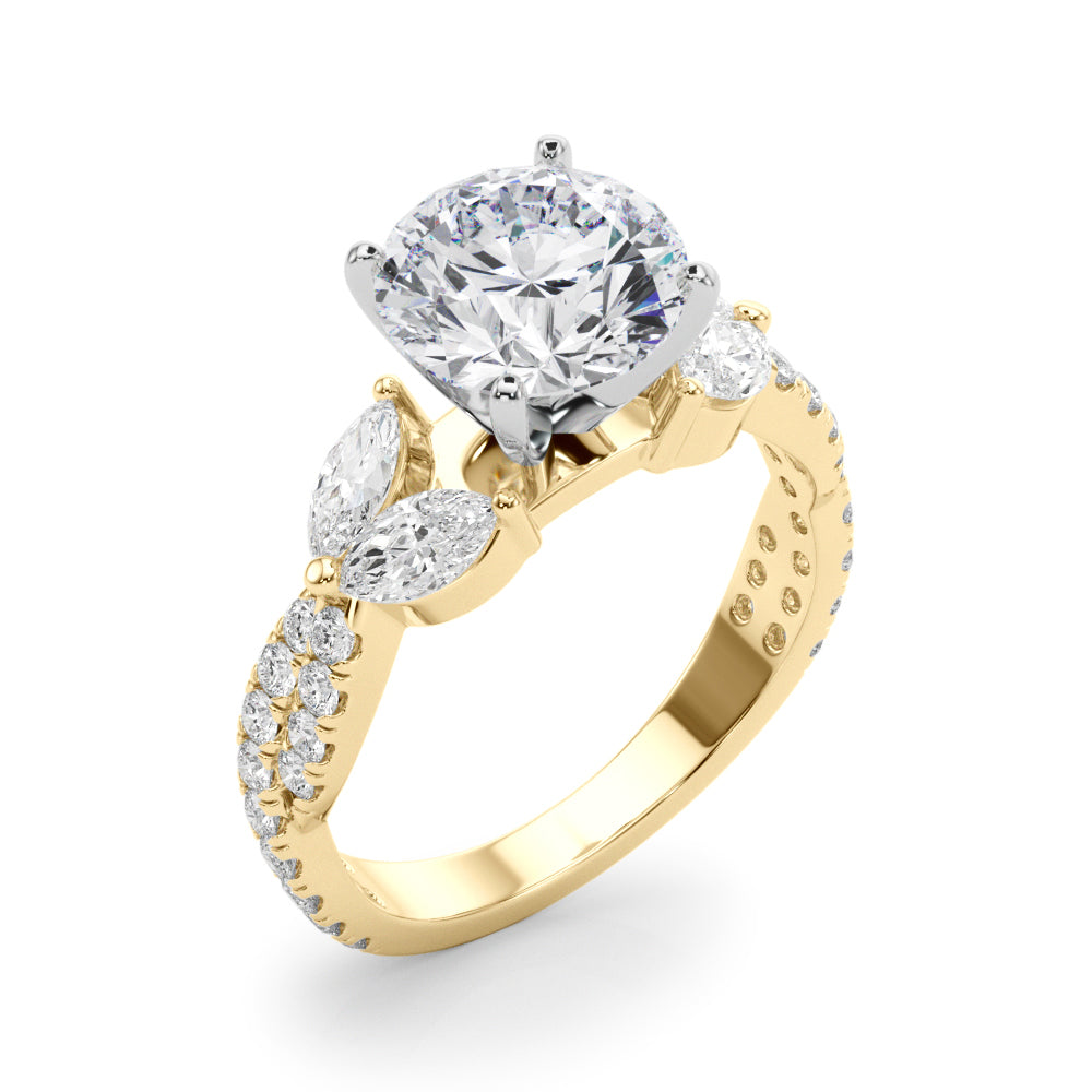 1.00CT 14K Round Brilliant Cut Diamond Ring Accented With Marquise and Round Cut Diamonds