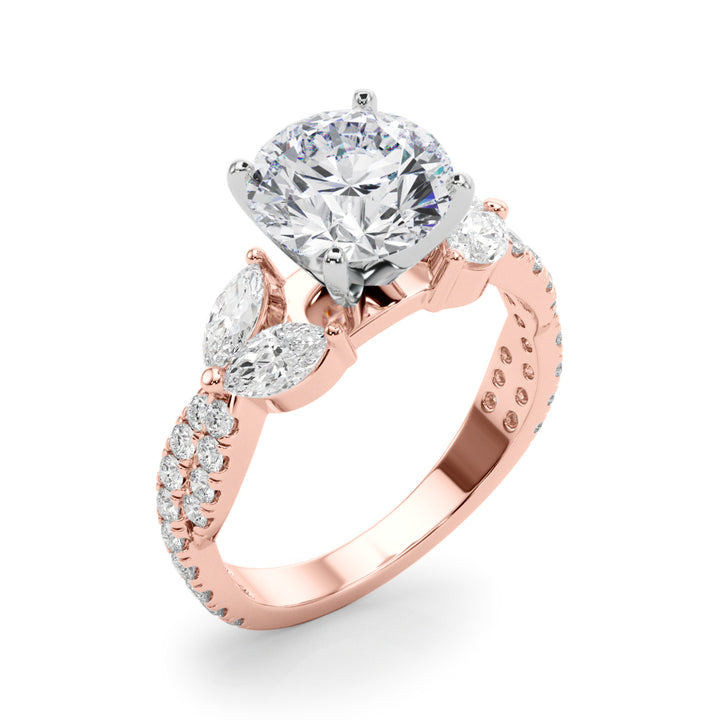 1.00CT 14K Round Brilliant Cut Diamond Ring Accented With Marquise and Round Cut Diamonds