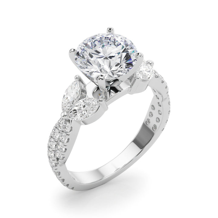 1.00CT 14K Round Brilliant Cut Diamond Ring Accented With Marquise and Round Cut Diamonds