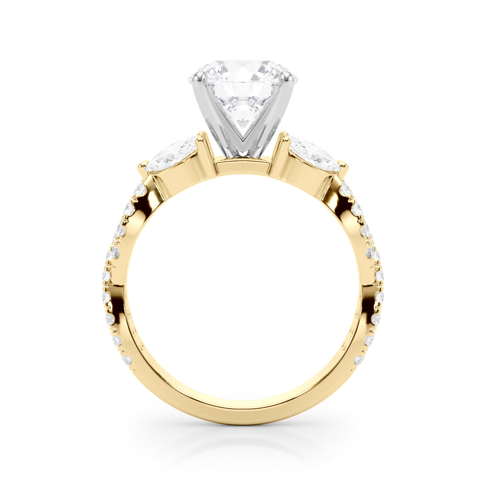 1.00CT 14K Round Brilliant Cut Diamond Ring Accented With Marquise and Round Cut Diamonds