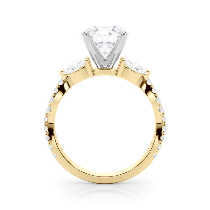 1.00CT 14K Round Brilliant Cut Diamond Ring Accented With Marquise and Round Cut Diamonds