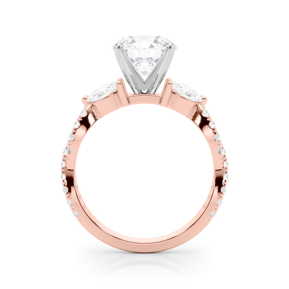 1.00CT 14K Round Brilliant Cut Diamond Ring Accented With Marquise and Round Cut Diamonds