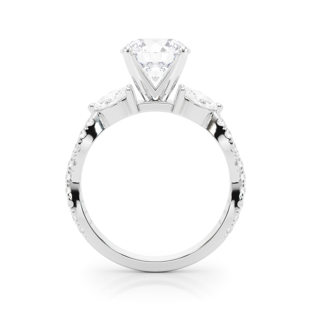 1.00CT 14K Round Brilliant Cut Diamond Ring Accented With Marquise and Round Cut Diamonds