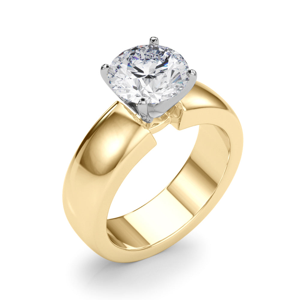 1.00CT 14K Round  Brilliant Solitaire Ring with a Wide Design Mount